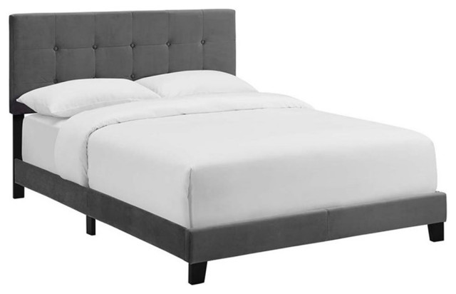 Modway Amira Full Modern Style Performance Velvet Bed in Gray