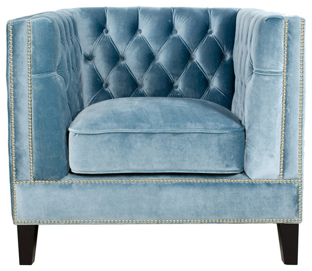 Pasargad Victoria Collection Velvet Armchair, Blue Gray Transitional