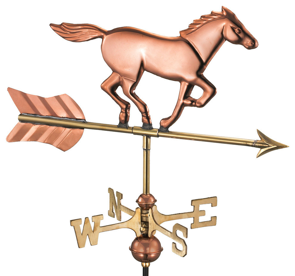 Horse Weathervane, Polished Copper, Roof Mount