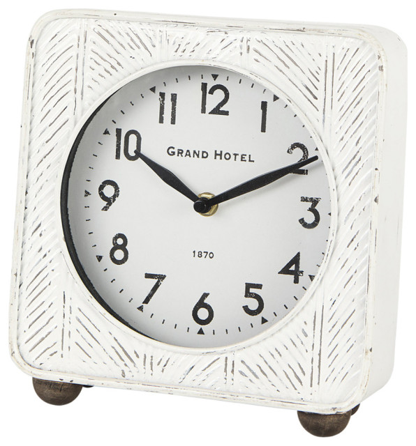 Karl Rustic White Iron Rounded Square Table Clock