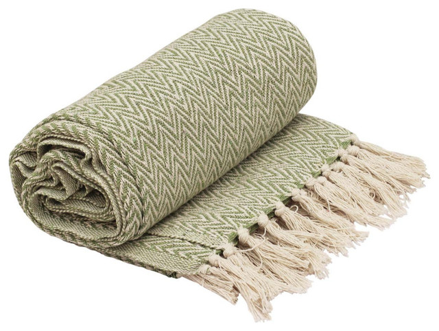 Throw Blanket, Lime Green and White - Contemporary - Throws - by
