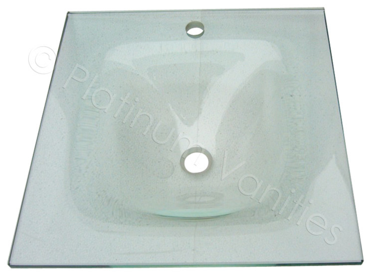 30.5" Wide Clear Contemporary Modern Glass Countertop and Integrated Sink