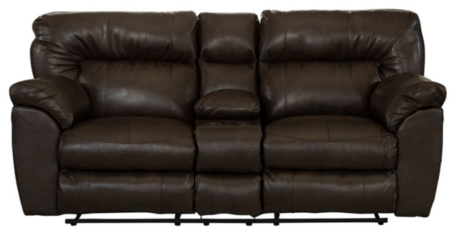 Catnapper Nolan Reclining Console Loveseat in Brown Faux Leather
