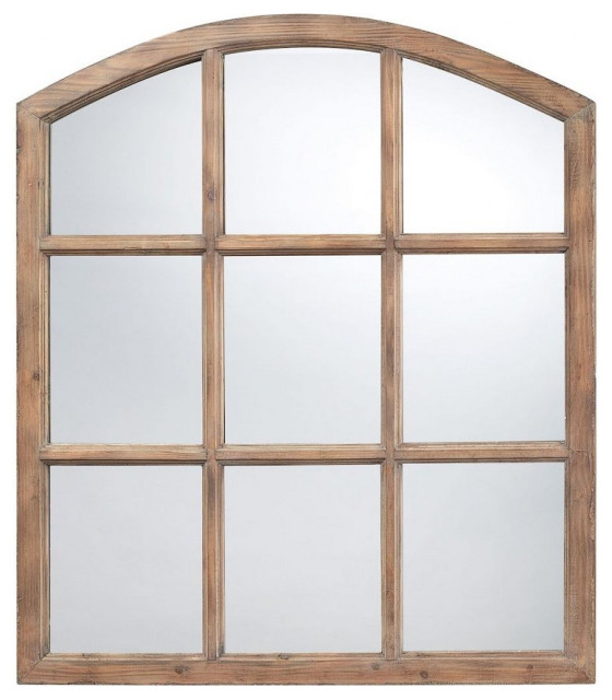 Gold Arched Window Mirror, 39" X 31" Large Windowpane Arch Mirror Vintage Metal Frame Decorative Mirror For Wall Decor Entryway Living Room
