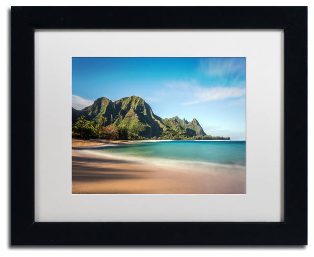 Pierre Leclerc 'Makua Beach Kauai' Matted Framed Art, Black Frame, White, 14x11