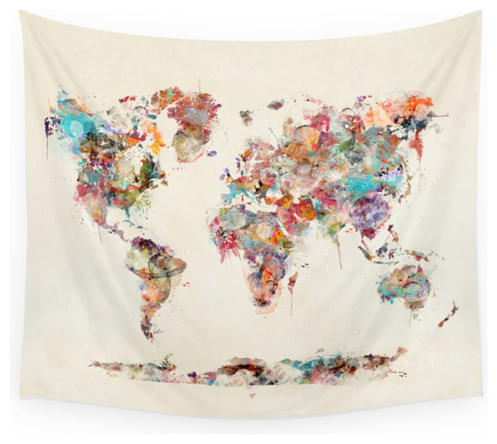 World Map Watercolor Deux Wall Hanging Tapestry - Medium: 68  x 80