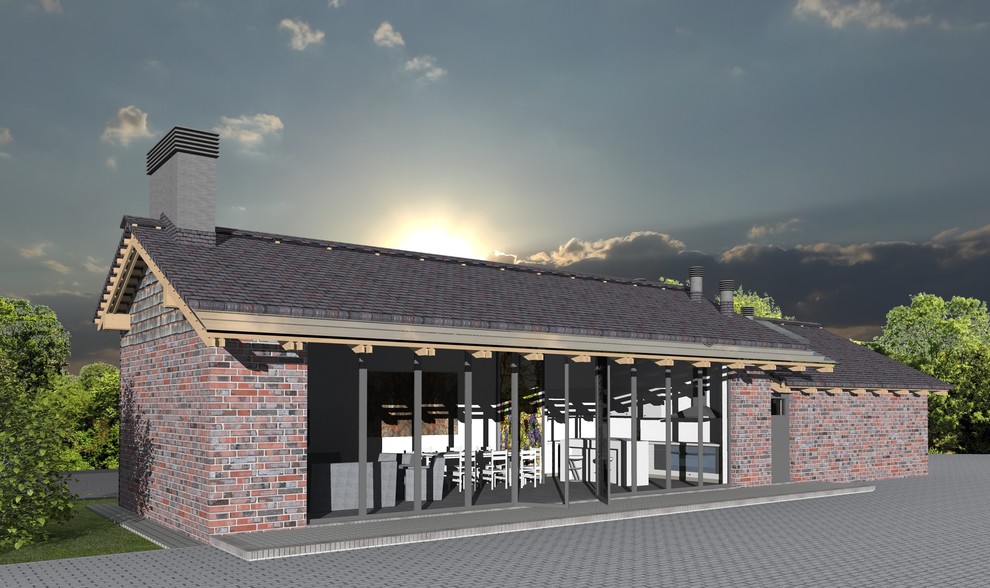 Отдельной строение для барбекю с складными раздвижными дверями Schuco и квартиро