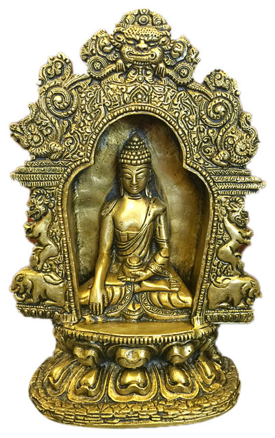 Brass Stone Worked Resting Buddha Sculpture Statue Tibet Figurine Yoga Idol Gift