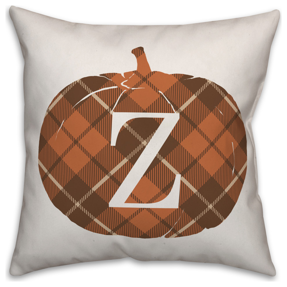 Plaid Pumpkin Monogram Z 18x18 Spun Poly Pillow