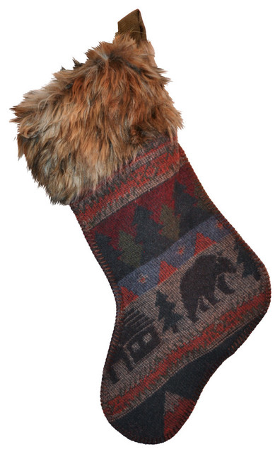 Cabin Bear Christmas Stocking Sock Rustic Christmas Stockings