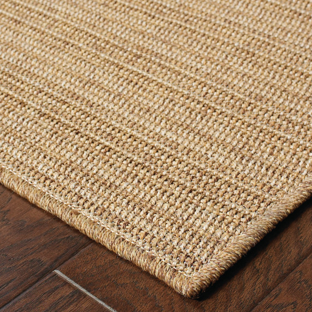 Key West Indoor and Outdoor Striped Tan and Light Tan Rug, 1'9"x3'9