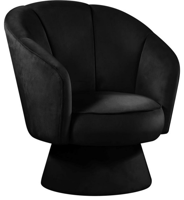Pemberly Row Contemporary Velvet Swivel Accent Chair in Soft Black