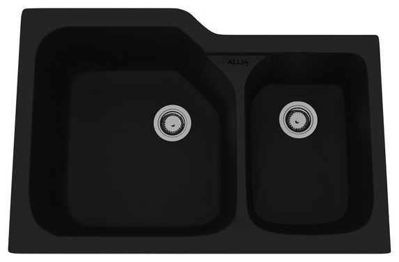 Rohl Allia Fireclay Double Bowl Undermount Kitchen Sink Matte Black