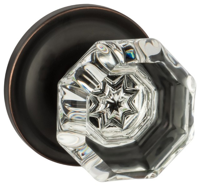 Classic Rosette, Crystal Style Door Knob, Passage Function, Oil Rubbed