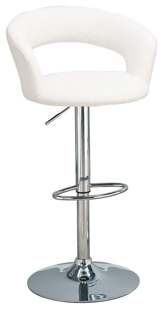 Faux Leather Adjustable Height Bar Stool, Chrome and White Contemporary Bar Stools And