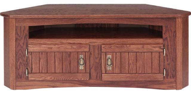 solid oak mission style corner tv stand with cabinet - traditional