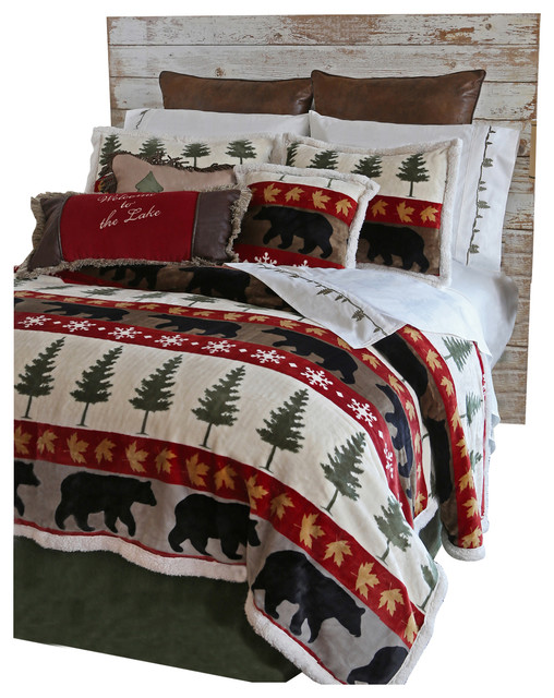 Tall Pine 5 Piece Plush Cabin Bedding, Tall King Bed Sets