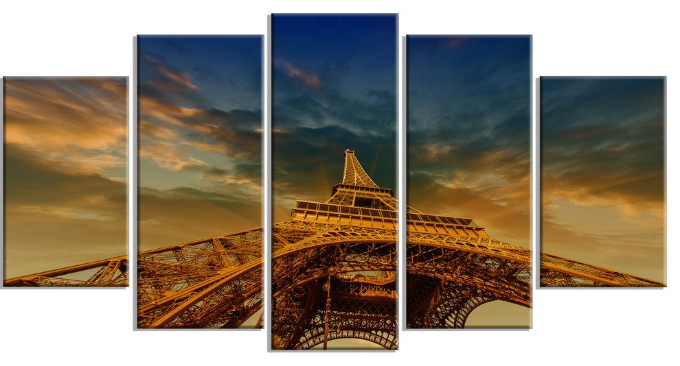 "Dramatic Sky above Paris Eiffel Tower in Paris" Metal Wall Art, 60"x32" Contemporary Metal