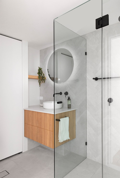 Contemporary Small Bathroom with Wood Floating Vanity