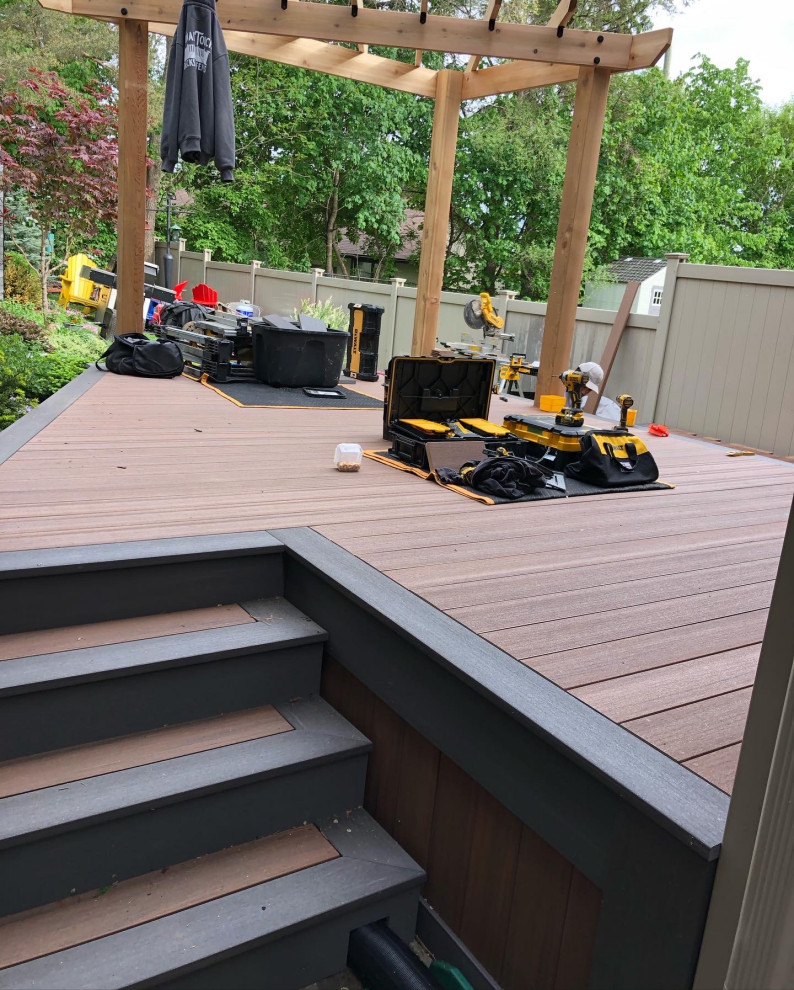 Mahogany and Dark hickory with red cedar pergolas