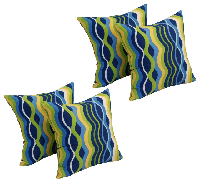17" Square Polyester Outdoor Throw Pillows, Set of 4, Variations Poolside Contemporary