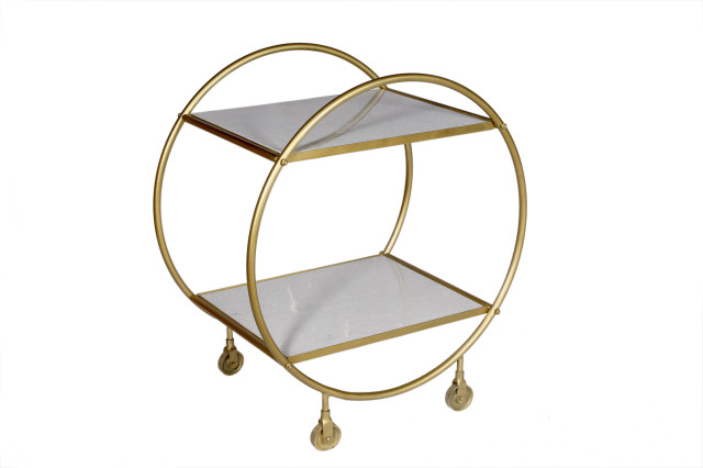 Millie Bar Cart - 2 Tiers of Marble on Cast Iron Frame in Metallic Gold Finish