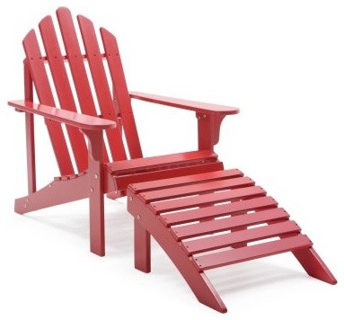 Coral Coast Red Painted Acacia Adirondack Chair with Ottoman