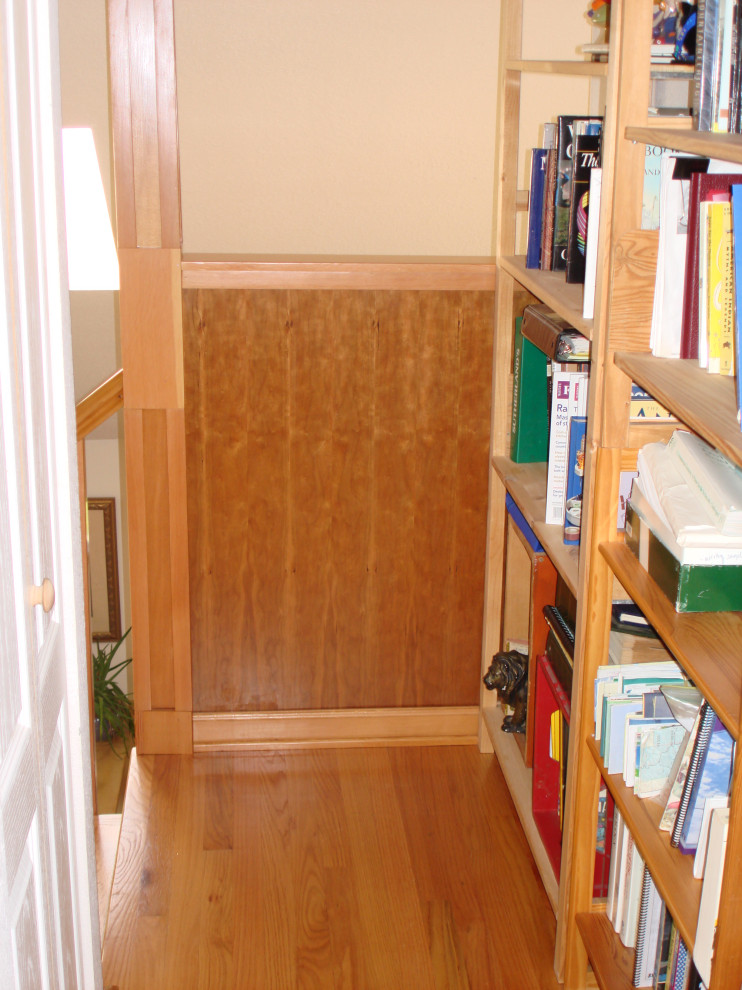 Custom Wood Stair Railing and Wood Flooring on Stairway and Hall