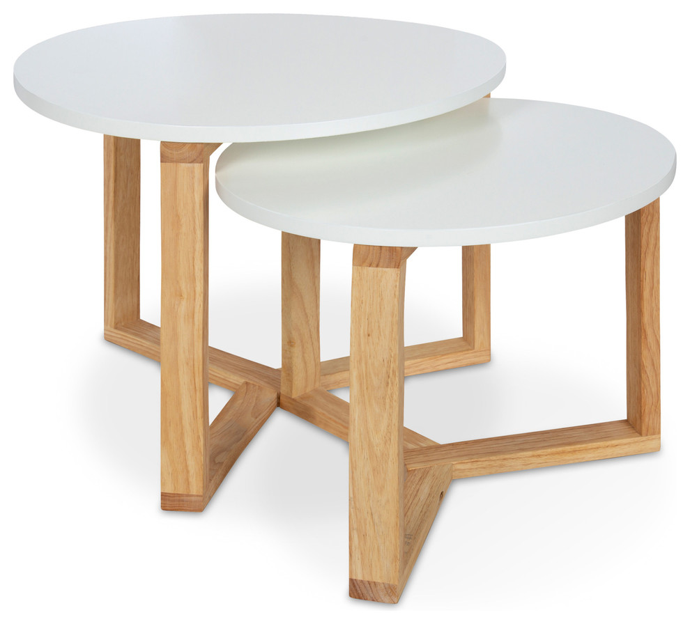 Rioux Wood Nesting Tables, White/Natural 2 Piece Transitional