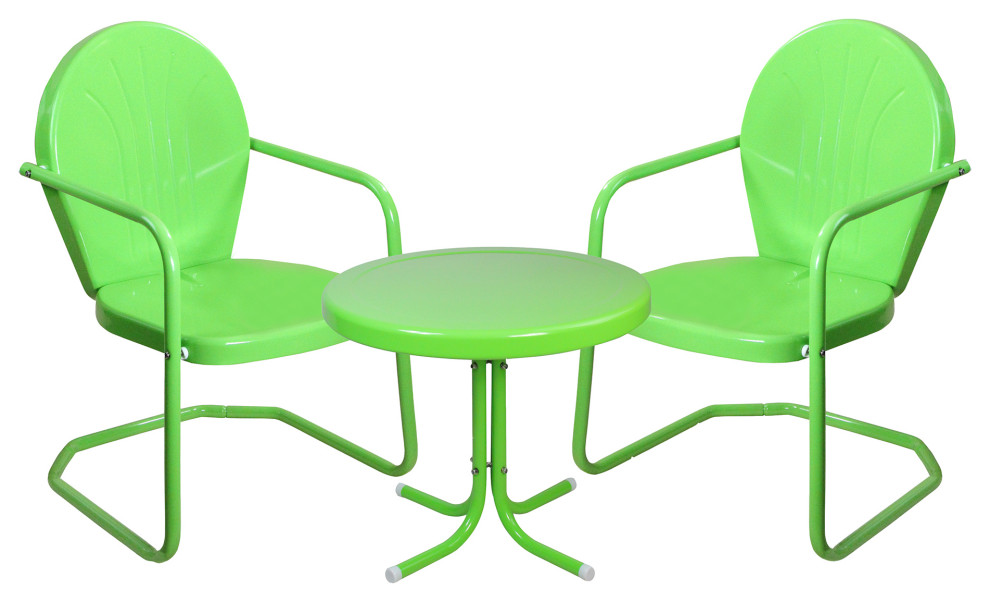 3-Piece Retro Metal Tulip Chairs and Side Table Outdoor Set Lime Green