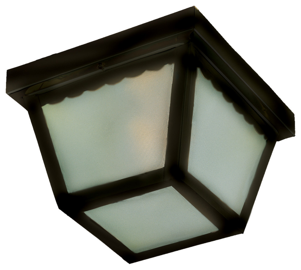 2-Light Black Frosted Glass Outdoor Flush Mount