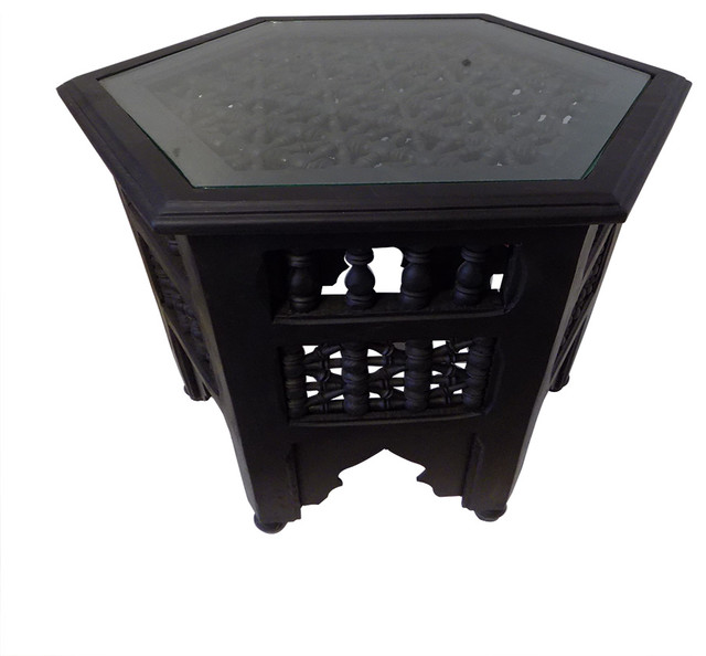 Black Moroccan Octagonal Moucharabieh Side Table Mediterranean Side