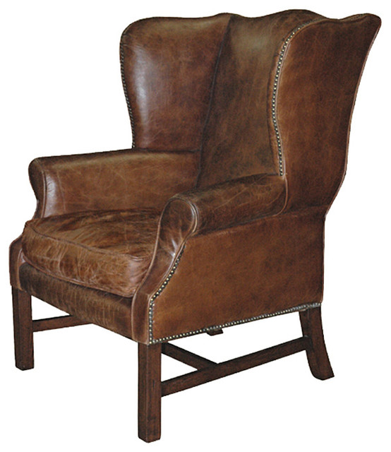 Gaston Rustic Lodge Aged Leather Wingback Library Arm Chair Gaston Rustic Lodge Aged Leather Wingback Library Arm Chair