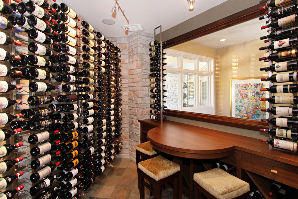 Inspiration for a transitional wine cellar in Minneapolis with display racks.