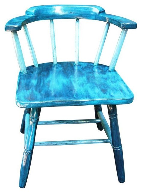 Used Blue-Green Painted Patina Finish Captains Chair