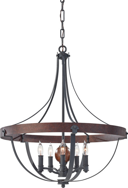 Feiss Alston 5-Light Af/Charcoal Brick/Acorn up Chandelier - 24 in. x 26.88 in.