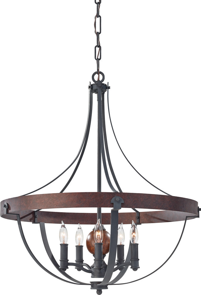 Feiss Alston 5-Light Af/Charcoal Brick/Acorn up Chandelier - 24 in. x 26.88 in.