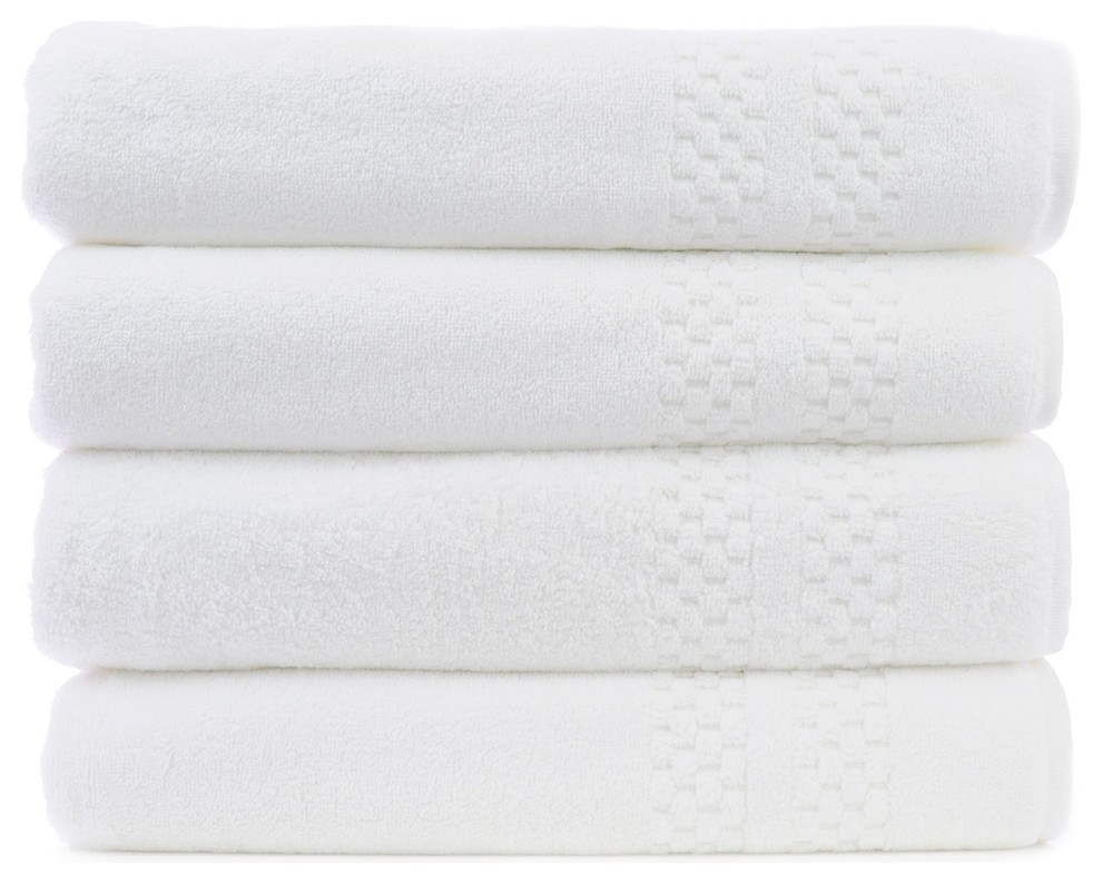 Checkered Luxury Hotel and Spa Bath Towels, Set of 4, White ...