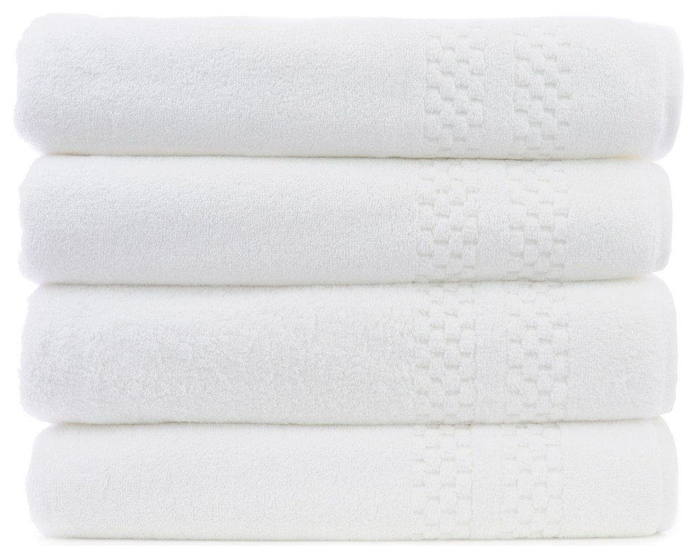 Checkered Luxury Hotel and Spa Bath Towels, Set of 4, White, Bath Towel