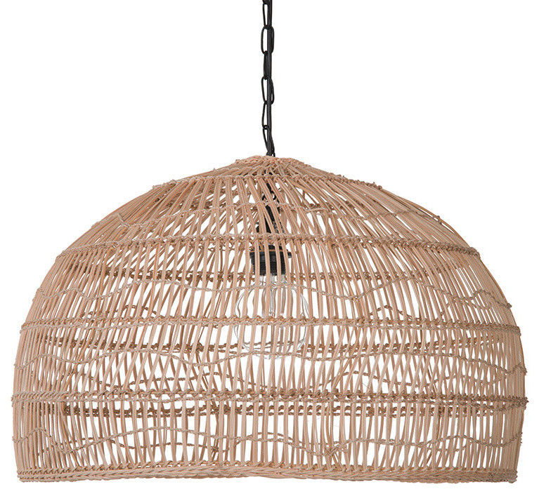 Open Weave Cane Rib Dome Pendant Lamp Natural Tropical Lighting By Kouboo Houzz - Rattan Cloche Pendant Ceiling Light Fixture