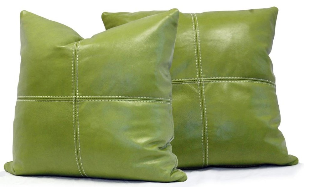 Square Genuine Leather Accent Throw Pillows Set Of 2