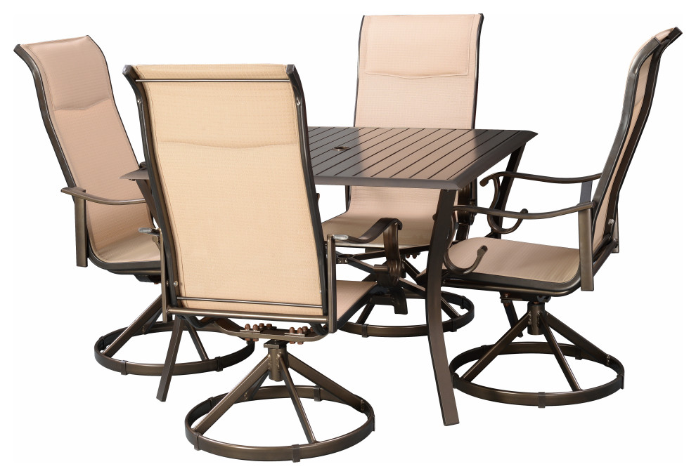 Outdoor 5 pc Aluminum Swivel Rocking Padded Sling Patio Dining Set
