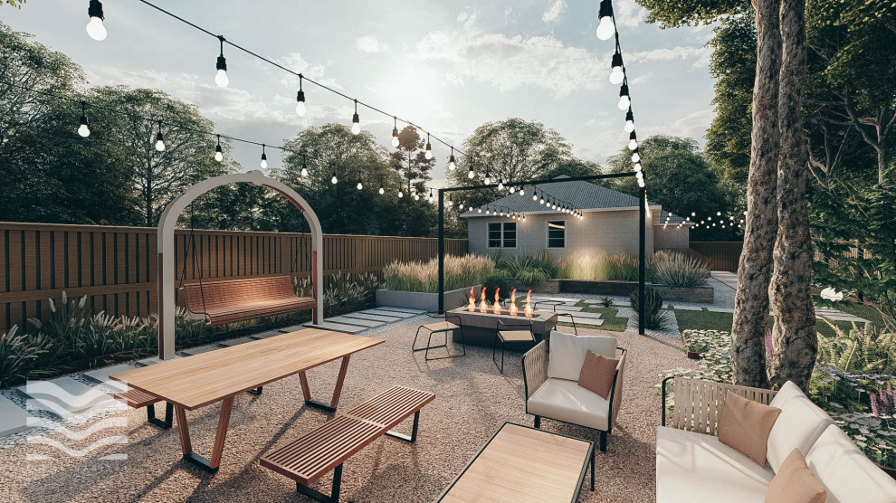Idee per un giardino moderno esposto a mezz'ombra di medie dimensioni e dietro casa con pavimentazioni in cemento