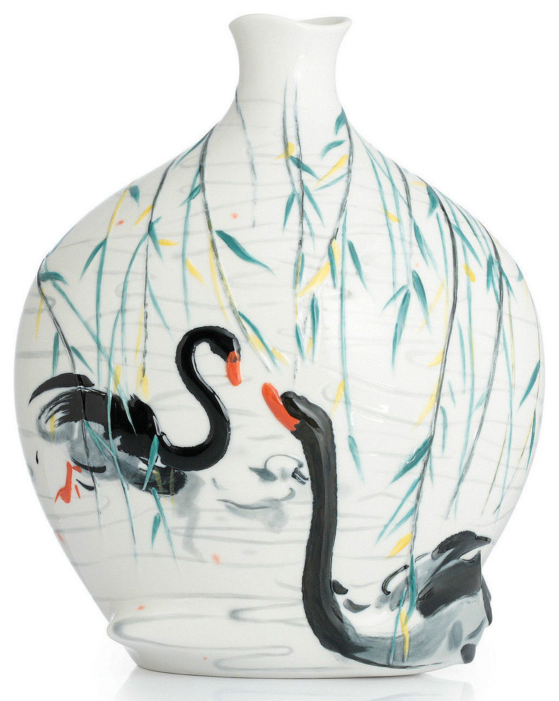 Franz Porcelain Collection Black Swans Vase Contemporary Vases by