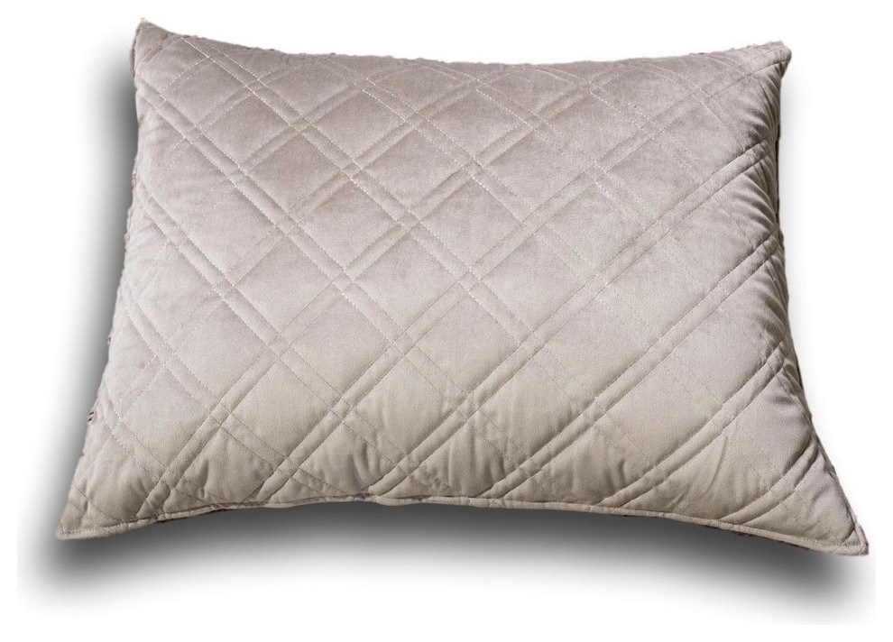 Taupe Grey Soft Velvet Quilted Geometric King Pillow Sham 20” x 36”