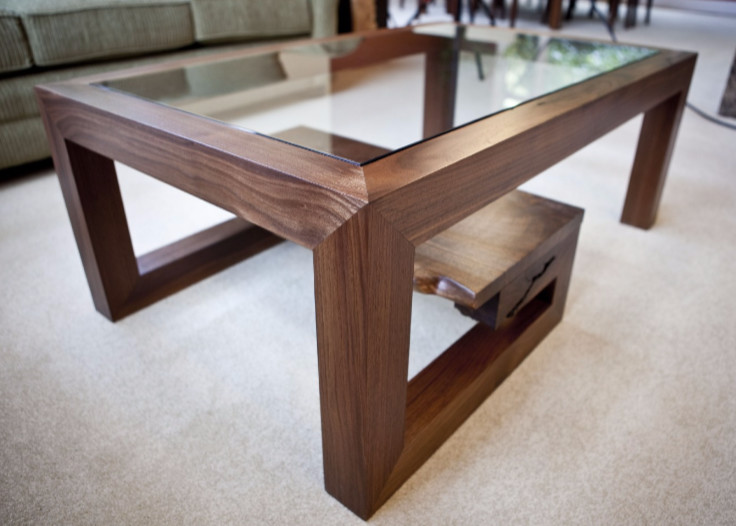 Burl Dining Table with Glass T / Walnut Base