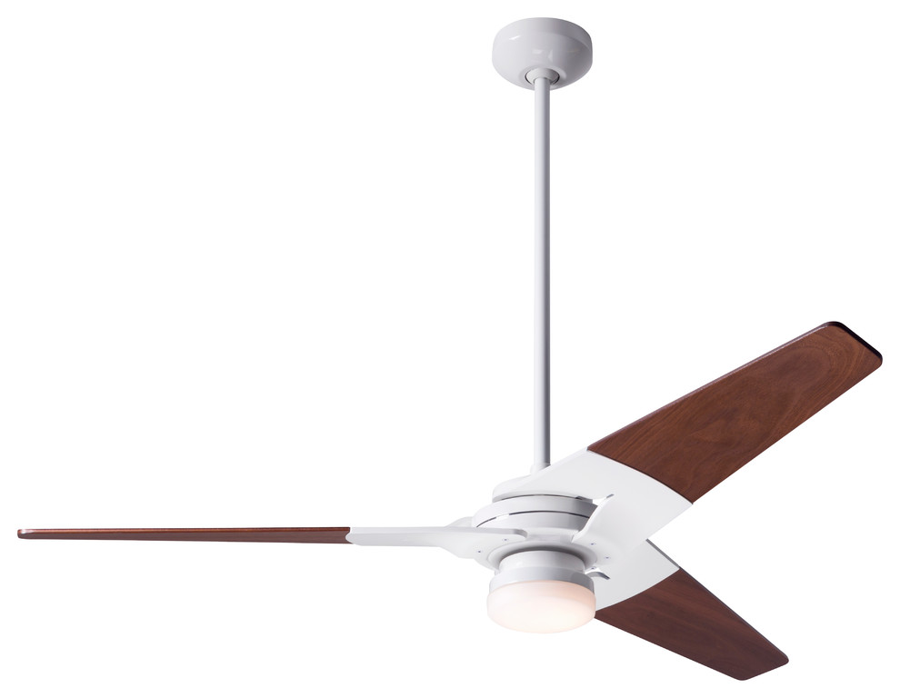 Torsion 17W LED Fan, Gloss White, 52" Mahogany Blades, 52" Blades