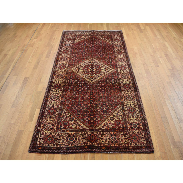 Red New Persian Bakhtiari Pure Wool Hand Knotted Runner Rug 5'3