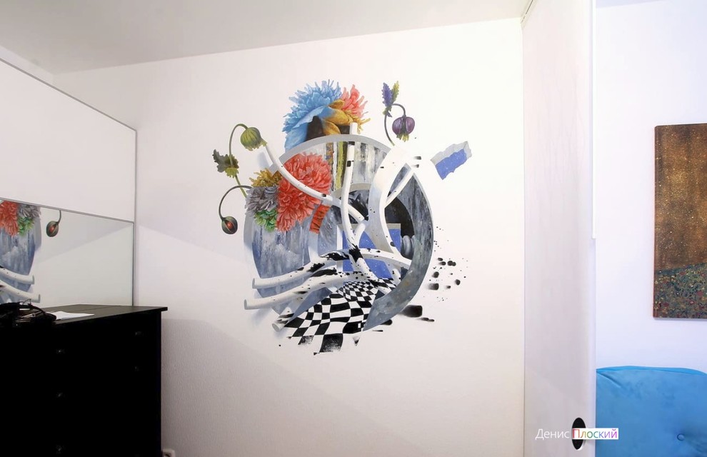 Цветочная абстракция - роспись стены в спальни