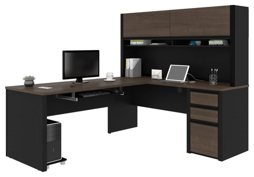 Bestar Connexion 72W L, Shaped Desk With Pedestal And Hutch, Antigua